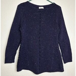 Style Co Womens Knit Sweater L Pullover Long Sleeve Speckled Purplish Blue Warm